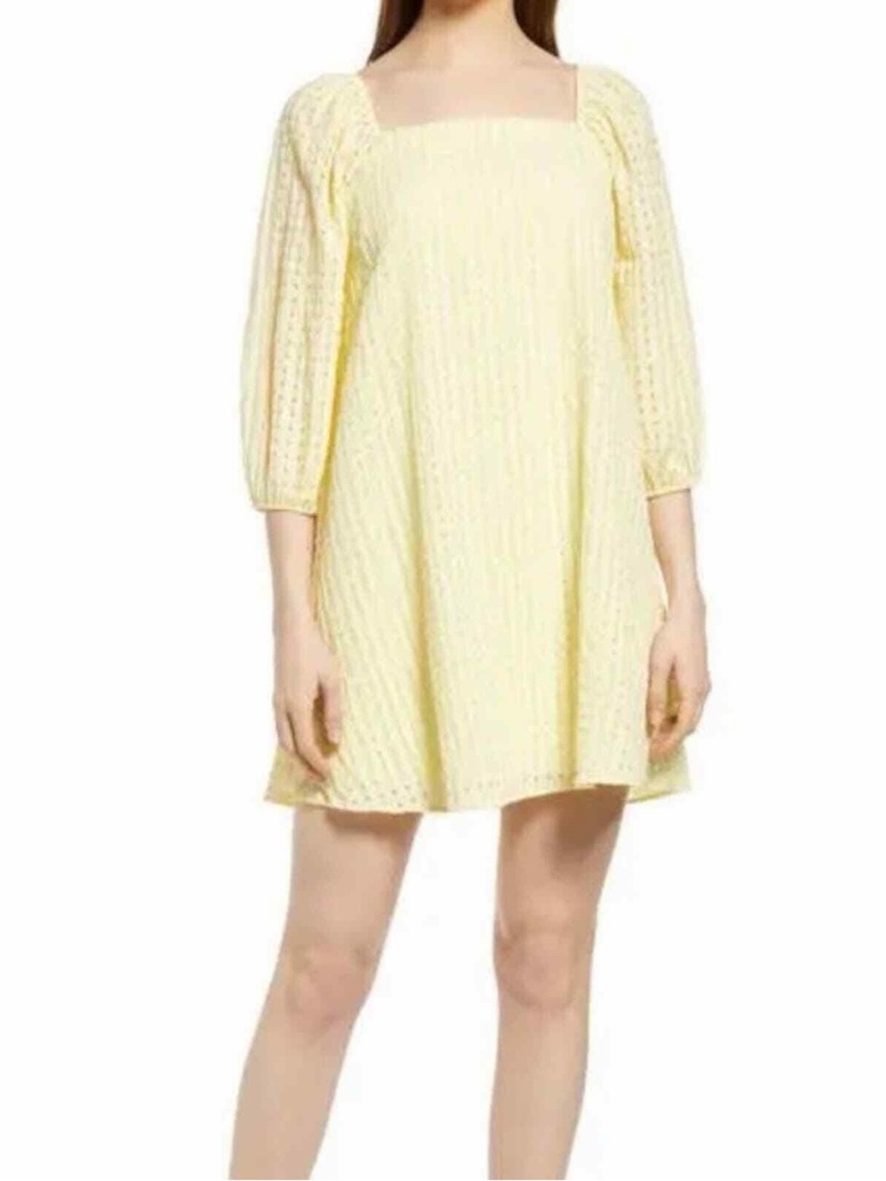 Vero Moda Nordstrom Kamryn Check Square Neck Minidress Lemon Yellow